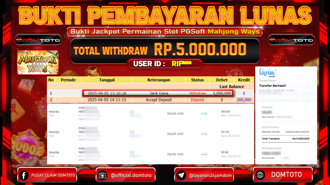 JACKPOT SLOT MAHJONG WAYS 05 APRIL 2025